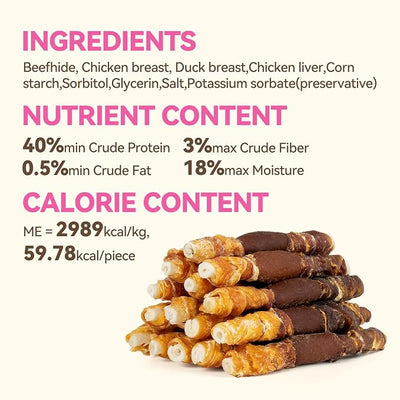 Dog Chew Treats, Long-Lasting Rawhide Sticks with Chicken, Duck & Chicken Liver, High-Protein Beefhide Chews for Small, Medium & Large Dogs, 5 Inch, 30 Count, 21.16 oz