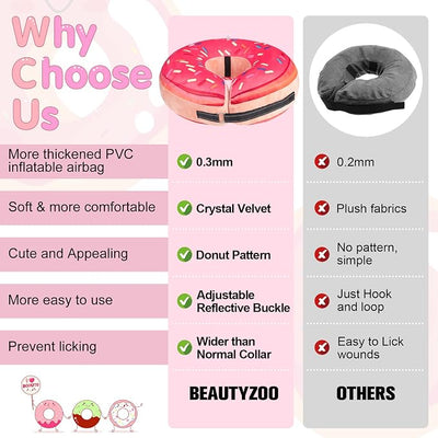 BEAUTYZOO Dog Cone Alternative After Surgery for Large Medium Small Dogs, Soft Inflatable Cone Collar for Dogs Cats, Dog Neck Donut E Collar Dogs Recovery Collar to Stop Licking, Strawberry Pink, L