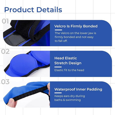 Dog Ear Covers for Bath,Shower,Elastic Dog Ear Muffs Noise Reduction Anxiety Relief,No Flap Ear Wrap Calming Hood for Grooming,Blow Dry,Thunder,Waterproof Ear Protection for Dogs(Blue,L)