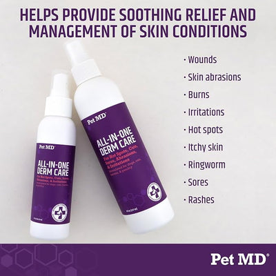 Pet MD All-in-One Derm Care - Hypochlorous Acid Spray for Dogs & All Pets - Skin Soother for Dogs & Wound Spray for Dogs - Cat Wound Care, Dog Hot Spot Remedy, & Dog Itch Relief - 4oz