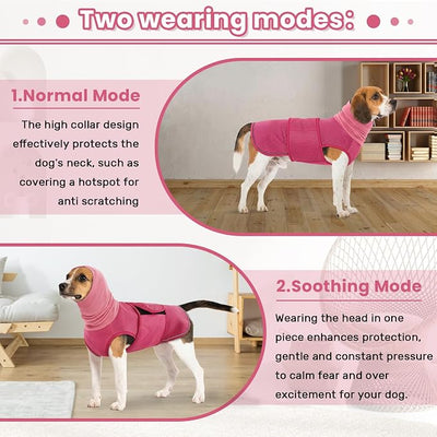 Dog Anxiety Vest with Hoodie,Breathable Dog Thunder Jacket for Thunderstorms,Fireworks,Vet Visits,Separation,Adjustable Calming Vest for Small Medium Large Dogs,Rose,2XL