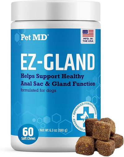 Pet MD EZ Gland - Dog Anal Gland Chews with Pumpkin and Fiber for Dogs for Digestive Support, Constipation Relief, and Stool Firmer - 60 ct Soft Chews