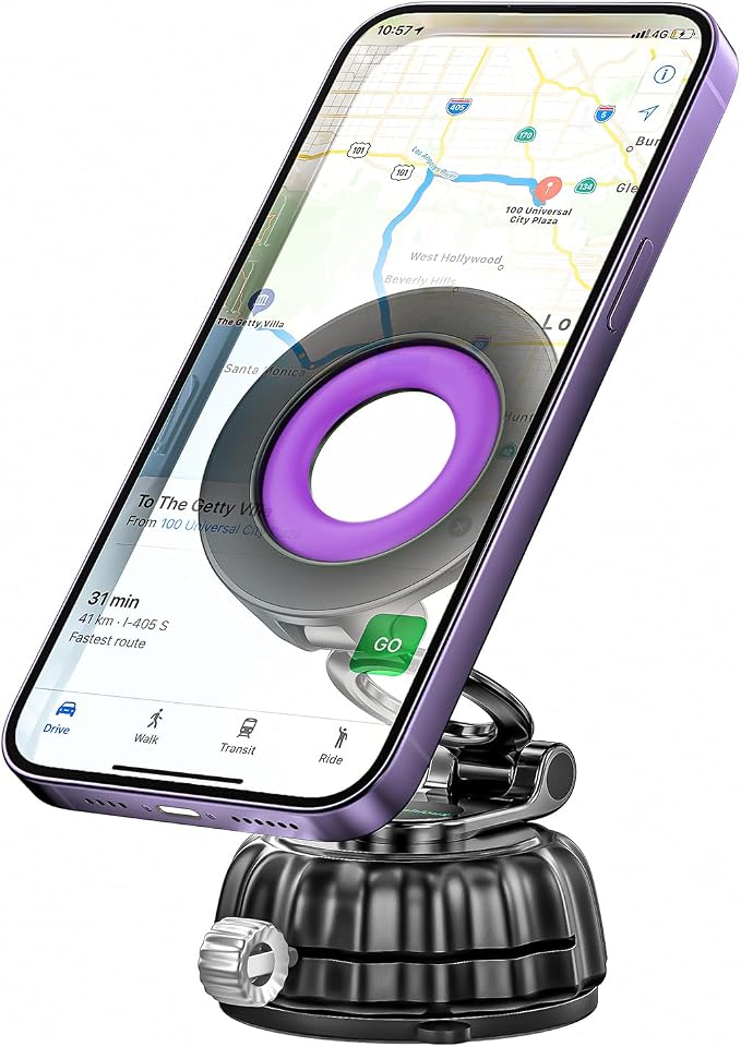 Stable Magnetic Vacuum Suction Cup Phone Holder for Car, Foldable Hands-Free Phone Mount for Dashboard and Windshield, Fit for iPhone & Android Phones, 360° Rotation, Convenient for Calls (Purple)