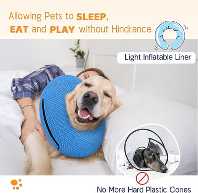 Supet Inflatable Dog Cone Collar for Dogs to Stop Licking, Dog Donut Collar After Surgery, Soft Pet Cone for Small Medium Large Dogs Blue 02 L