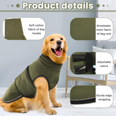 Dog Anxiety Vest with Hoodie,Breathable Dog Thunder Jacket for Thunderstorms,Fireworks,Vet Visits,Separation,Adjustable Calming Vest for Small Medium Large Dogs,Green,3XL