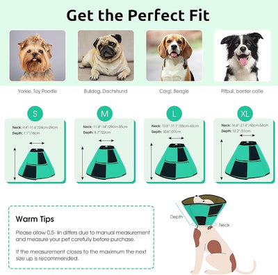 Queenmore Soft Dog Cone Collar, Dog Cones for Large Dogs to Stop Licking, Soft Cone for Dogs After Surgery, Elizabethan Collar for Pets, Pet Recovery Collar for Wound Healing, Green L