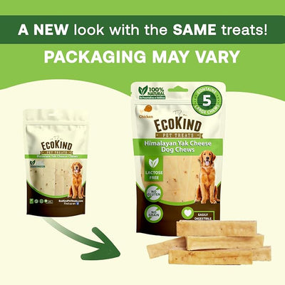 EcoKind Yak Cheese Himalayan Dog Chews, Yak Chews for Large Dogs, Long Lasting Bone for Aggressive Chewers, 4 Ingredients, Natural High Protein Treats, No Additives, Chicken, Large 12+ Chews (3 lbs)
