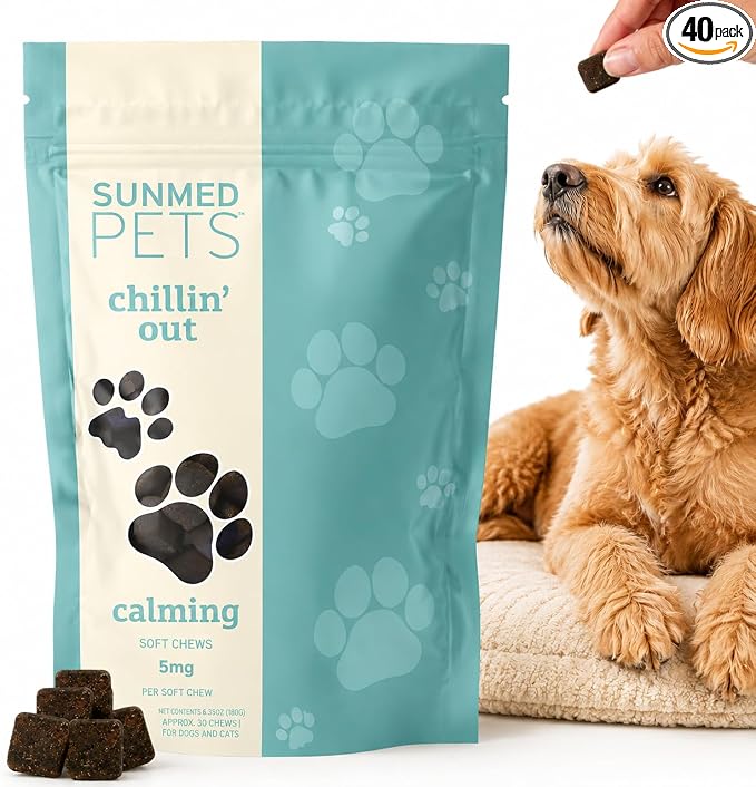 Hemp Calming Chews for Dogs By Sunmed | Relaxation & Anxiety Relief Dog Calming Treats | Stress Relief Dog Products for Small and Large Pups | Pet Travel Essentials - 40 Count