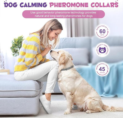 4 Pack Calming Collar for Dogs with Natural Pheromone | Dog Calming Collar Helps Reduce Unwanted Behavior | Stress Relief for Puppy & Adult Dogs, ‌Waterproof Calm & Relaxation Lasts 60 Days (Grey)