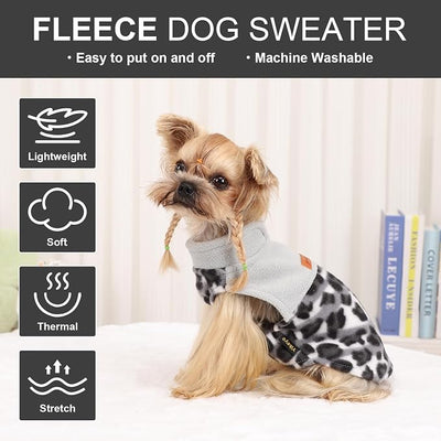 Gray Leopard Print Dog Sweater Dog Sweaters for Small Dogs Girl Boy Fleece Puppy Sweater Warm Soft Pet Holiday Clothes for Small Cats and Dogs Chihuahua Sweaters