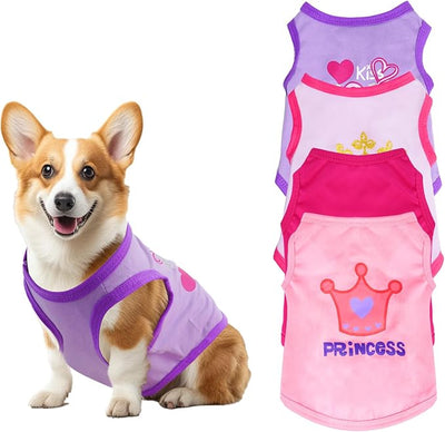 Pistha 4 Pack Dog Shirts Summer Printed Puppy Clothes Cute Sleeveless Pet T Shirts Dog Clothes for Small Medium Dogs Cats Girl(L)