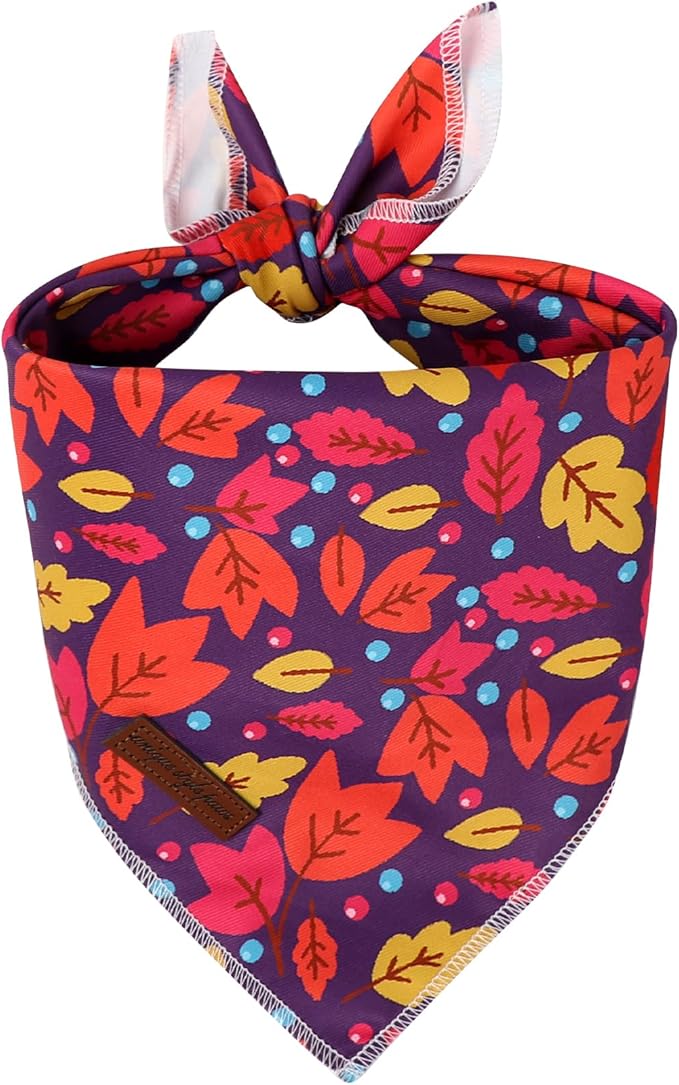 Unique Style Paws Dog Bandanas 1PC Washable Cotton Triangle Dog Scarfs Autumn with Colorful Maple Leaf for Small Medium Large Dogs and Cats