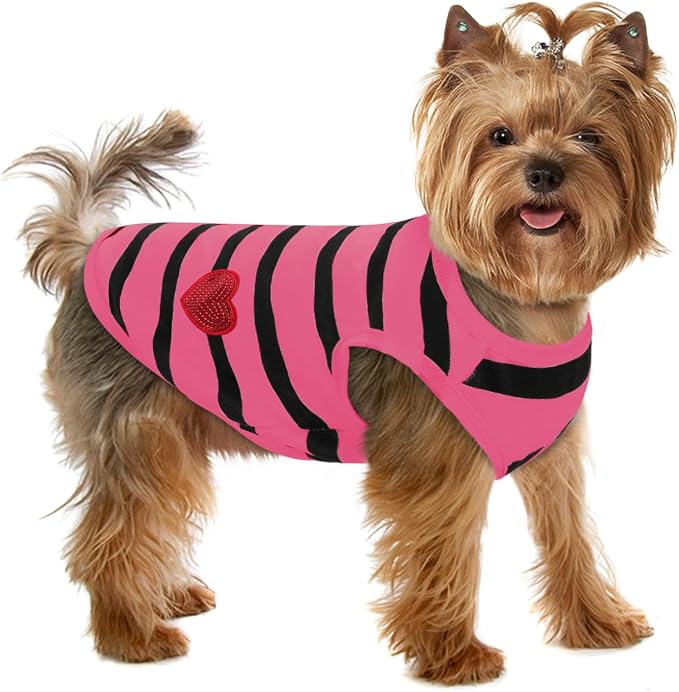 Dog Striped T-Shirts for Small Dogs Cats, Dog Vest Pet Apparel Tee Shirts Spring Summer Suitable for Small and Medium Large Pets French Bulldog Bichon, Rose S