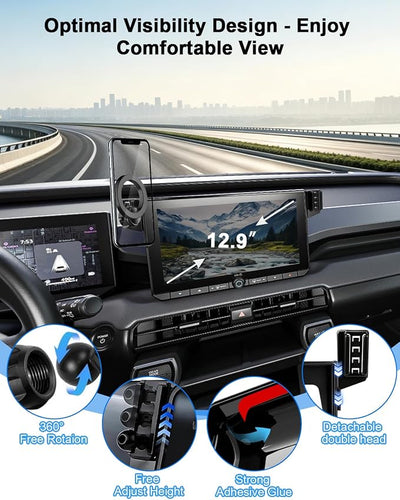 PZK Dual Car Phone Mount for 2026 Toyota RAV4 Accessories 12.9-Inch Screen | Compatible with Magsafe Car Phone Holder Magnetic 360° Rotation Phone Cradles Hands-Free Not Block Vent (Not Fit 10.5'')