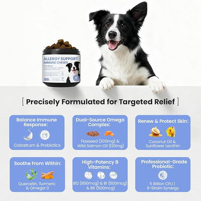 Anti-Itch Dog Allergy Chews – Skin Relief Soft Chews for Hotspots, Dry Skin & Paw Licking – Supplement with Fish Oil & Probiotic – Immune Support – 180ct