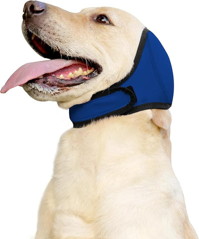 JOHNBOLIN Dog Ear Muffs & No Shake Ear Wrap for Hematoma, Bathing, Drying & Noise Anxiety Relief - Elastic Waterproof Ear Protector with Calming Hoodie Design for Grooming (Blue, S)