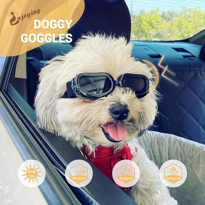 Enjoying Dog Goggles Small Breed, Dog Sunglasses UV Protection, Cycling Eye Protection for Small Dogs, Breathable Windproof Dustproof Anti-Fog, Adjustable Straps, Classic Black