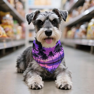 KEIAHUAN Dog Bandanas Birthday Gift Washable Dog Bib Kerchief Scarf Adjustable Accessories for Small to Large Dog Puppy Cat Soft Triangle Scarves, Purple Palm Trees