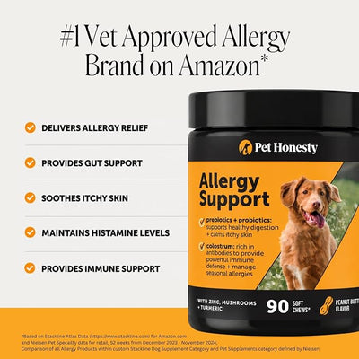 Dog Allergy Relief Immunity Chews - Paw Licking, Itching & Seasonal Allergies - With Colostrum, Probiotics, Turmeric & Salmon Oil - Vet Recommended Anti-Itch Supplement for Dogs (Peanut Butter, 90 Ct)