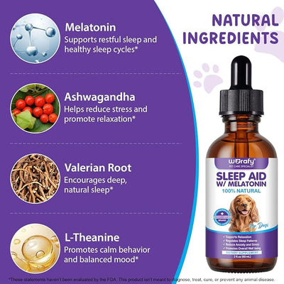 Melatonin for Dogs, Sleep Aid Drops Supports Dog Sleep, Dog Anxiety Relief, Calming Dogs & Regulates Sleep Patterns - Pet Supplies Supplement Liquid Vitamins, Bacon Flavour - 2 Fl Oz / 60ml