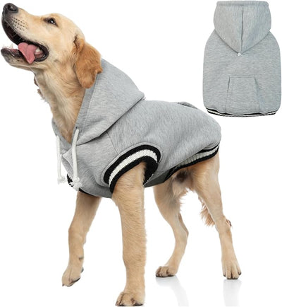 FuaMEY Dog Hoodie, Winter Fleece Sweaters Pet Warm Sweatshirt Pullover with Pocket Soft Warm Christmas Outfit Puppy Vest with Leash Hole for Small Medium Large Dogs Grey XXL
