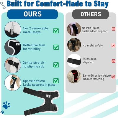 Dog Leg Braces for Back & Front Legs- Dog Hock & Ankle Joint Brace for Weak Back Legs with 2 Metal Strips, Reflective Trim for Sprain, Injury, Arthritis, Wound Recovery,Black,M