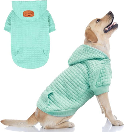 BEAUTYZOO Small Dog Hoodie Sweater with Pockets, Dog Clothes for Small Medium Dogs Boy Girl, Waffle-Like Laminated Cotton Pet Coats with Hat and Leash Hole, Mint Green L