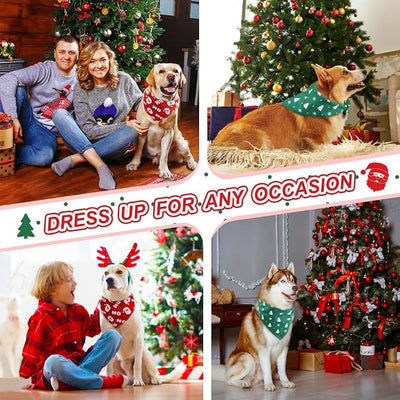 Vivifying Dog Christmas Bandana, 2 Pack Santa Claus and Christmas Tree Pet Scarves for Large and Extra Large Dogs, Holiday Pet Costume for Photo Prop, and Party Decor (X-Large, Red&Green)