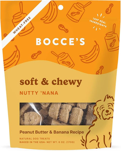 Bocce's Bakery Nutty 'Nana Dog Treat Bundle – Natural, Wheat-Free Soft & Chewy Cookies Made with Real Ingredients and Baked in The USA – PB, Banana & Carob Recipe (2 Pack)