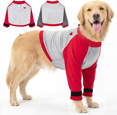 Lukovee Recovery Suit for Dogs - Padded Elbow Protector to Stop Licking, Long Sleeve for Pet Male Female Dog Front Leg Injuries Shoulder Wounds After Surgery Cone Alternative (Red&Gray,XL)