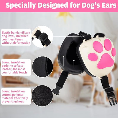 Upgraded Dog Ear Muffs for Noise Protection - 22dB NRR Noise Cancelling Headphones with Dog Paw Design, Calming Earmuffs for Thunder, Fireworks & Hunting (S, White-Pink)