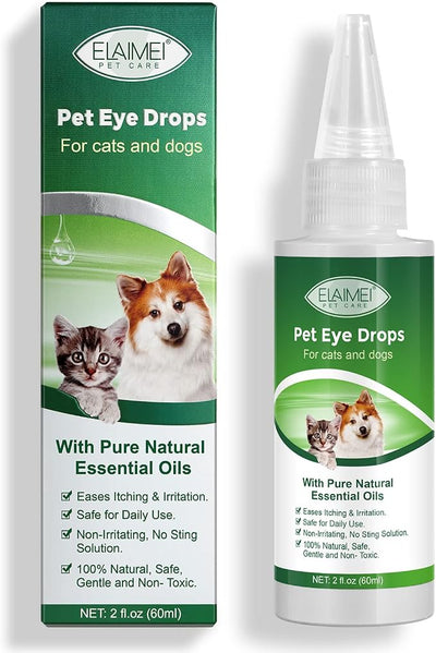 newseel Pet Eye Drops for Dogs & Cats, Relieve Eyes Itching & Irritation, Pink Eye & Allergies Symptoms, Used to Clean Tear Stainsand Relieve Dryness - Suitable for All Animals - 60ML