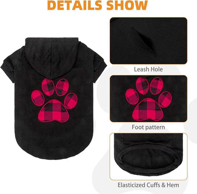 KOOLTAIL Plaid Dog Hoodie Pet Clothes Sweater with Hat and Pocket for Small Medium Large Size Dogs, Soft Winter Warm Dog Cold Weather Coat, Fleece Fall Dog Hooded Sweatshirt for Puppy Cats, Black S