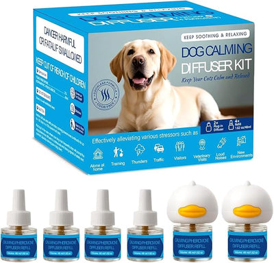 Dog Calming Pheromones Diffuser 6 in 1 Kit Appeasing Pheromone Diffuser to Calm (2 Plug in+4 Pack 48ml Refill) for Anxiety Relief Reduce Aggression Fighting Barking Stress 120 Day Supply
