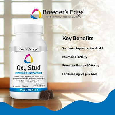 Breeder’s Edge Oxy Stud Male Supplement Multivitamin for Dogs & Cats, Helps Support Breeding, Fertility and Nutritional Needs Specific to Male Reproductive Health, Soft Chews - 60ct Small Dog & Cat