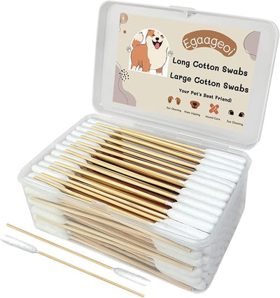 Egaageoi 200 Pcs 6-Inch Long Cotton Swabs for Dog Ears with Bamboo Handle | for Dog Ear Care, Gun Cleaning, Electronics Cleaning, Makeup, Crafts | with Soft Cotton, Gentle Lint-Free Tips for Pet Owner