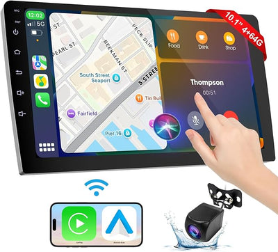 Wireless Double Din Car Stereo with CarPlay/Android Auto,Carplay Screen for Car,Voice Control with Backup Camera,Bluetooth,Navigation, Mirror Link (10.1 Inch)