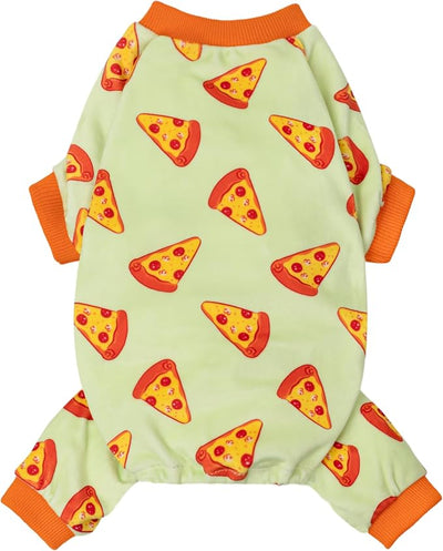 Fitwarm Pizza Dog Fleece Pajamas, Funny Cozy Clothes for Small Dogs Boy Girl, Soft Pet Onesie, Light Green, Orange, XS
