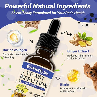 Natural Dog Yeast Infection Treatment - Itchy Skin & Ear Relief, Reduces Inflammation & Irritation, Soothes Allergy Symptoms - Herbal Supplement Drops for Dogs' Healthy Itch Relief (2 Oz)