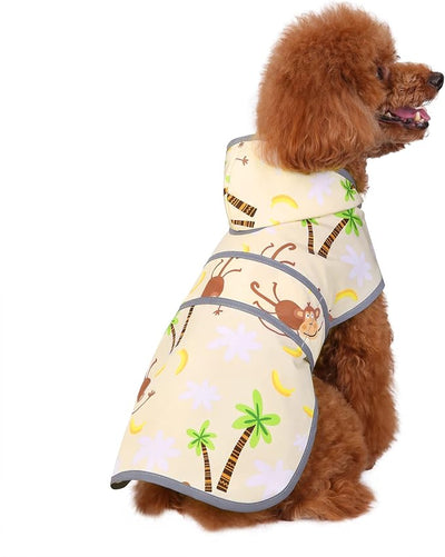 Dog Raincoat for Small Dogs Puppies Waterproof Jacket Hooded Rain Coats with Reflective Strips Leash Hole & Poncho Adjustable Fit (Monkey,S)