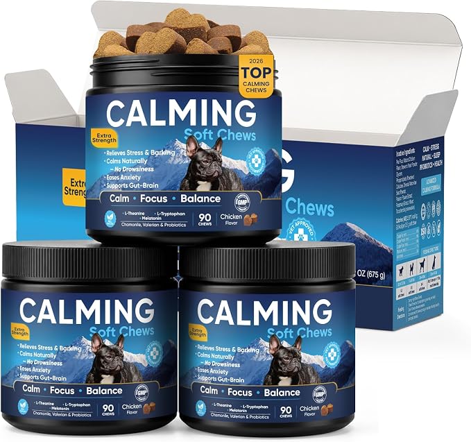 Calming Chews for Dogs 270pc Dog Calming Chews - Anxiety Relief Relaxing Calm Dog Melatonin Treats,Bites for Puppy,Small-Large Dogs Anxiety,Daily Stress & Separation,Fireworks,Thunder,Barking Support