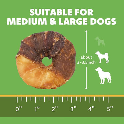 MON2SUN 3-3.5 Inch Duck, Chicken and Chicken Liver Wrapped Rawhide Donuts Dog Treats, Long Lasting Chew Treats for Medium & Large Dogs, 21.2 oz (8 Count)