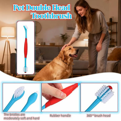 Dog Toothbrush, 360° & Double-Headed Dog Dental Care Kit for Small & Large Dogs, Pet Finger Toothbrush & Toothbrush Set for Effective Plaque Removal, Clean Teeth, Fresh Breath, and Gum Health