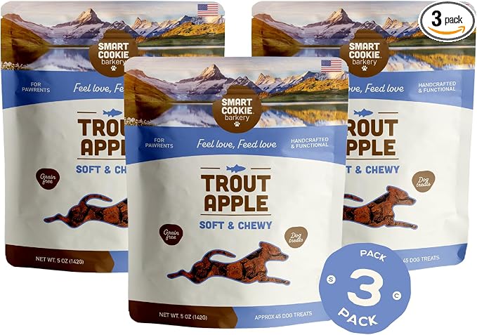 Smart Cookie Healthy Soft Dog Treats - Trout & Apple - Grain Free Limited Ingredient Training Treats for Dogs with Sensitive Stomach & Allergies, Natural Novel Protein, Made in the USA (5oz.)