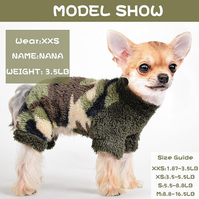 Sebaoyu Plaid Turtleneck Dog Pajamas for Small Dogs, Fleece Sweater, Winter Cute Tiny Clothes Outfit Puppy Pajamas Pet Jumpsuits Cat Clothing (Medium, Camouflage Green)