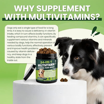 24-in-1 Dog Multivitamins Chewable, 200 Count Dog Vitamins and Supplements with Glucosamine Chondroitin Probiotics Omega-3 for Skin Coat Hip Joint Heart Liver Brain Eye Support - Chicken
