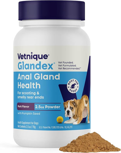 Vetnique Glandex for Dogs Anal Gland Powder, Support for Scooting & Fishy Odor, Boot The Scoot Fiber Supplement, Pumpkin Powder & Probiotics for Dogs with Digestive Enzymes (2.5 oz, Pork Liver)