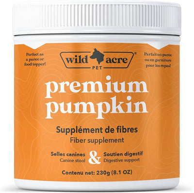 Wild Acre Pumpkin Powder for Dogs - No More Diarrhea or Scoots! - Digestive Puree Treat or Food Topper - Fiber Supplement for Dogs and Cats with Prebiotics, 8.1oz