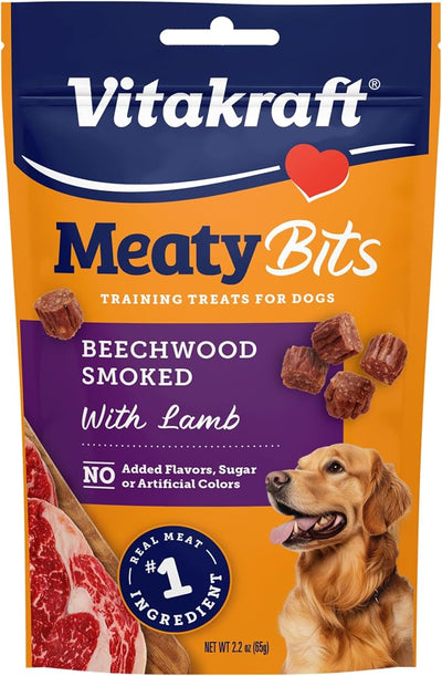 Vitakraft MeatyBits Lamb, Training Treats for Dogs, Naturally Smoked, Real Meat #1 Ingredient, No Added Sugar, No Artificial Flavors or Colors, Soft Dog Treats, Bag, 2.2 oz, 4 Count
