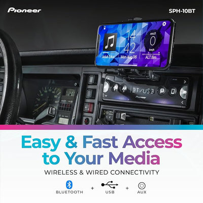 Pioneer SPH-10BT 1-Din Smart Sync Receiver – Bluetooth, Smartphone Mount, Color Change, USB, FLAC, Voice Control, 50W x 4 Output, 13-Band EQ, AM/FM Radio, Front, Rear/SW Selectable RCA Preout